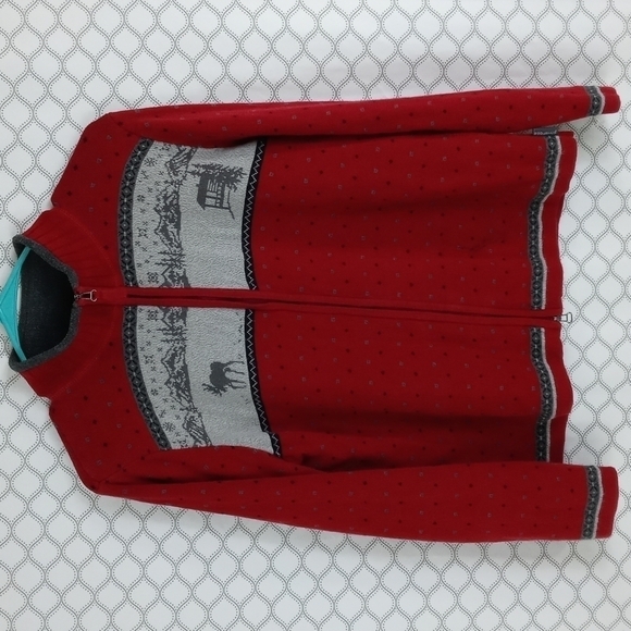 Woolrich full zip Women's med lined red & gray casual winter mountains sweater - Picture 2 of 11